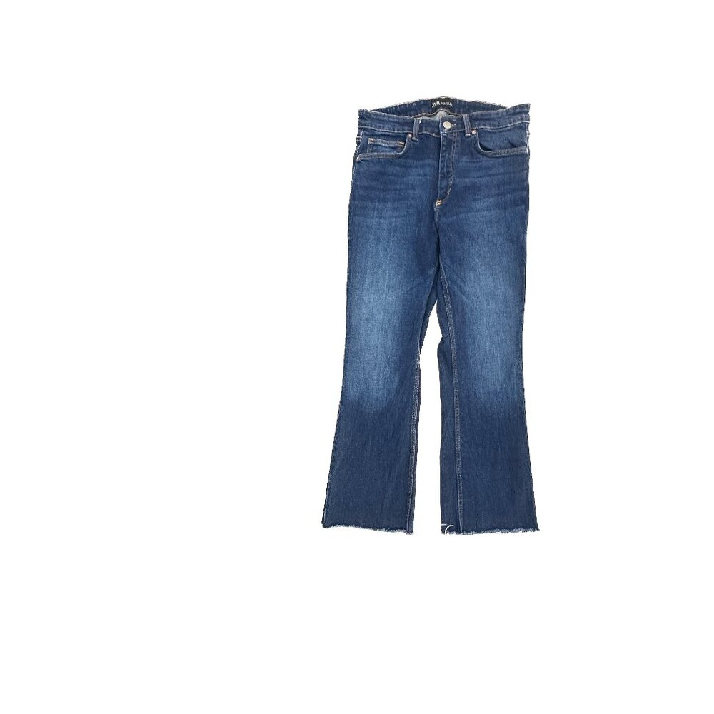 Zara Ankle Boot Raw‎ Hem Women's size 10 Dark Wash Blue Denim Jeans